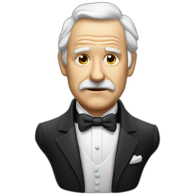 bust of an old white man in a tuxedo with a big frown emoji
