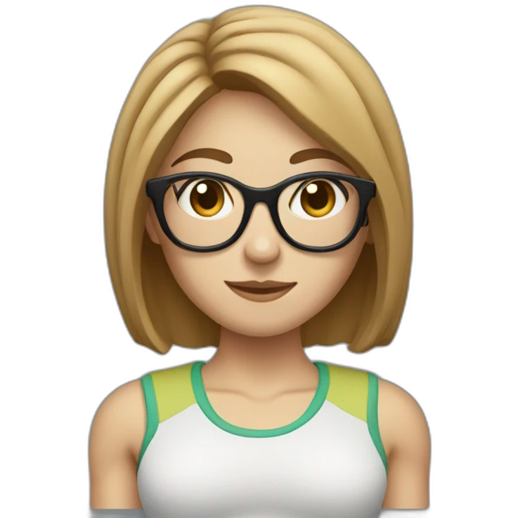 White Sports Girl with short light brown hair glasses holding dumbbell emoji