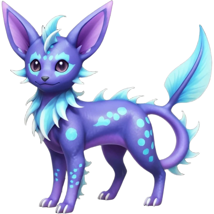 Rare realistic purple indigo violet nebulae shiny sparkly dark-neon glowing bioluminescent edgy badass epic pretty beautiful handsome gorgeous aesthetic colorful vibrant Vernid-Trico-Vaporeon-Espeon-species-Fakemon-creature by LiLaiRa, 4 legs, 1 tail, random markings, (full body) emoji