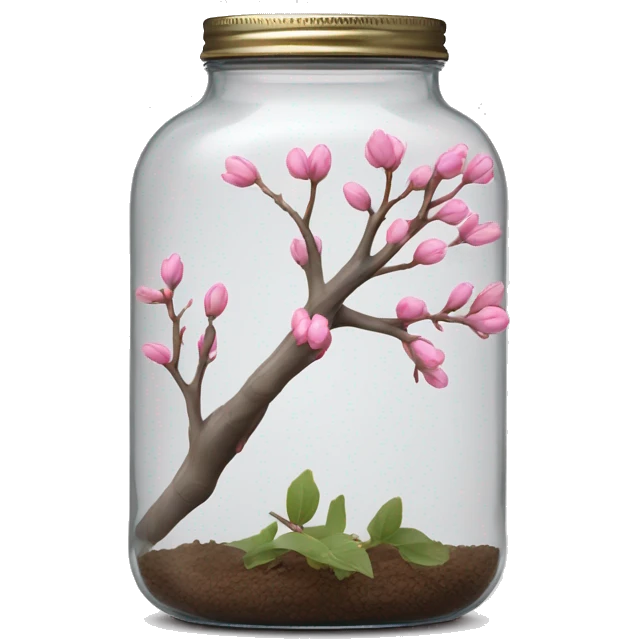 Delicate big twig with pink buds in a transparent jar vase emoji