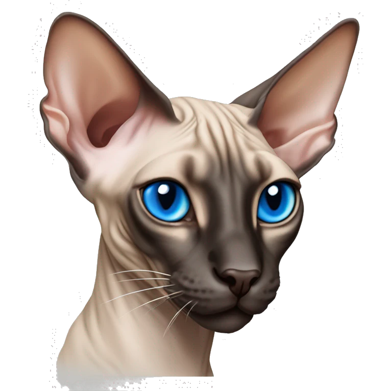 Siamese Sphynx Peterbald  cat with blue eyes, head , black nose ears and tail emoji