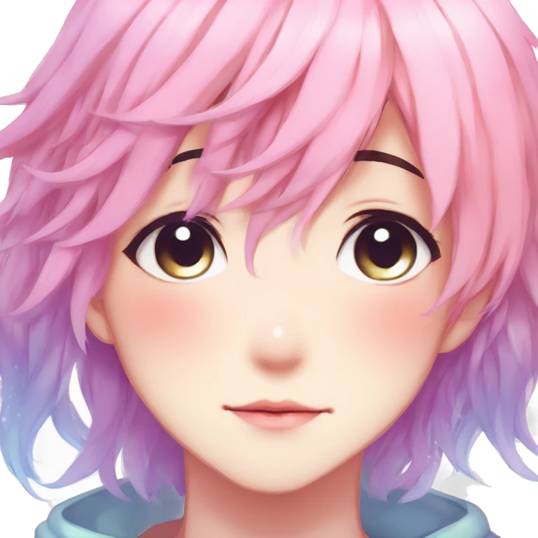Gorgeous anime style shojo man with blushing face aesthetic and pretty colorful shiny gradient pastel hair trending style emoji