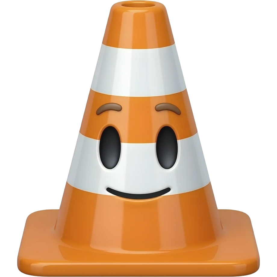 Cartoonish Traffic cone without any facial features pointing gun at camera emoji