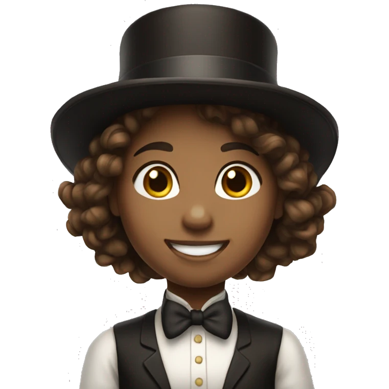 smiling girl- white skin- hair brown - in top hat emoji