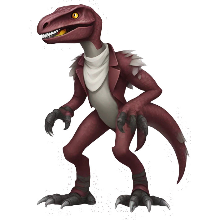 Maroon edgy badass modern handsome velociraptor-Digimon, full body emoji