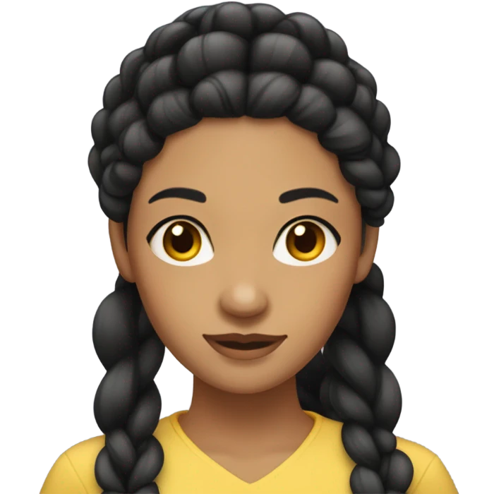 black hair long braid, woman, brown eyes, yellow skin emoji