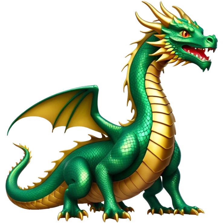 cinematic-noble-dragon-full body-emoji,-poised-and-majestic,-with-a-sinuous,-elongated-build-and-shimmering,-scale-covered-skin-in-hues-of-emerald-and-gold,-piercing,-fiery-eyes,-simplified-yet-sharp-and-sophisticated-features,-highly-detailed, zoomed out showing the serpentine body emoji