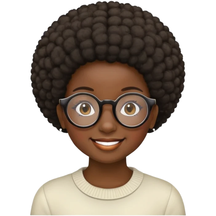 Girl showing happiness, dark skin, short afro, round glasses emoji