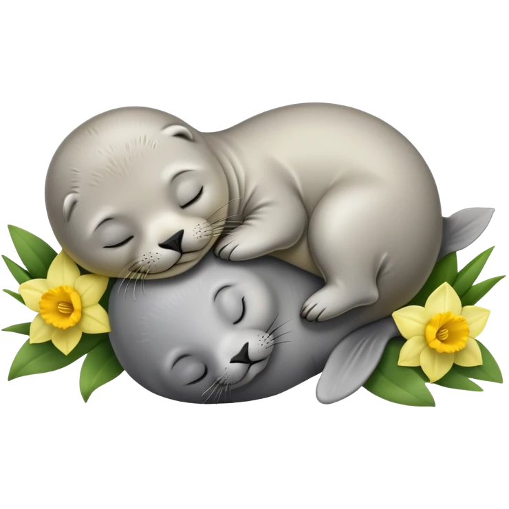 Sleeping baby seal and daffodils  emoji