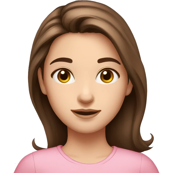 Girl, medium long length brown hair,  brown eyes, pink shirt, fair skin emoji