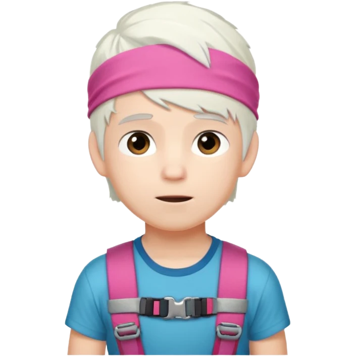 young climber boy with white hair and pink headband emoji