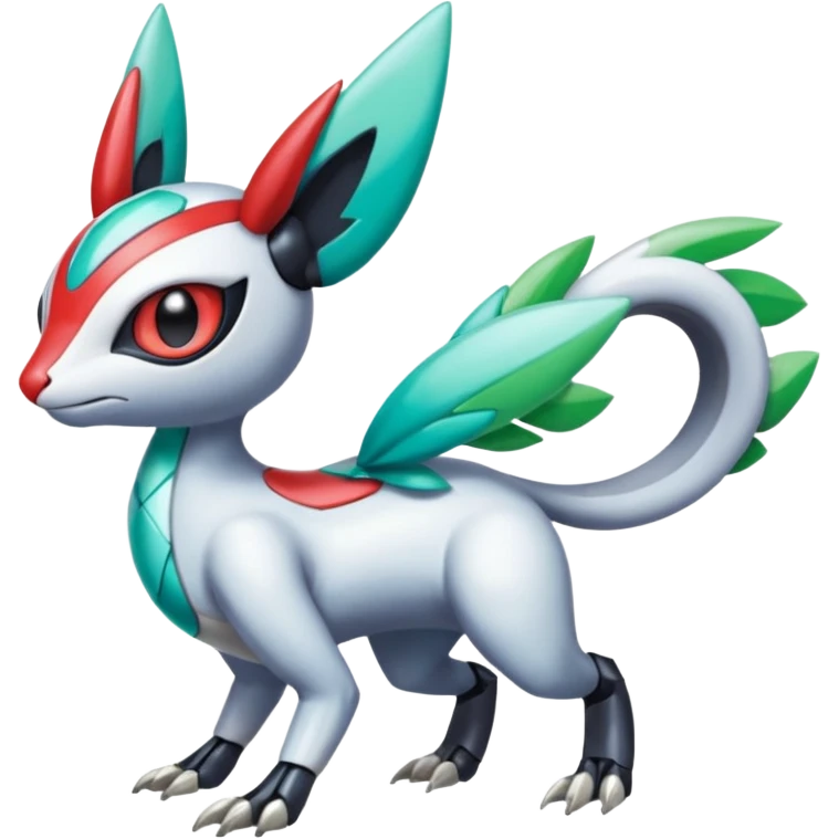 Shiny Colorful Futuristic Cyber-Vernid-Trico-Meloetta-Latias-Koraidon-Peppercat-Protogen-Pokémon-Digimon-Fakémon-fusion-hybrid-creature emoji