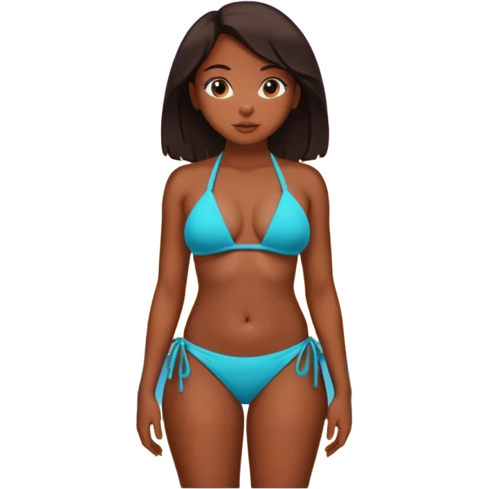 a slim thick black girl wearing a bikini standing looking out into the sun set emoji