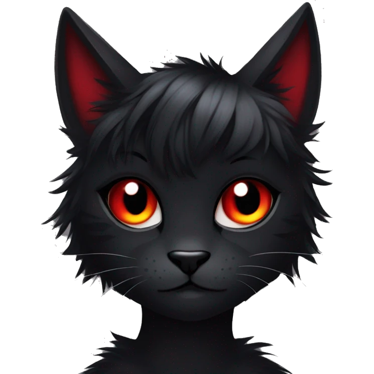 Anthro Edgy Cool Beautiful Black Cat-Fursona with Emo Hair-bangs with Red Streaks emoji