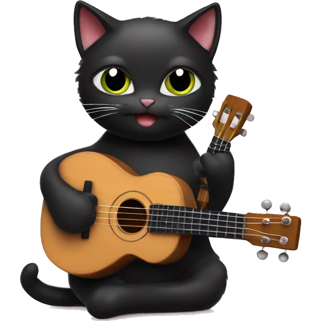 A black cat learning yo play the ukulele emoji