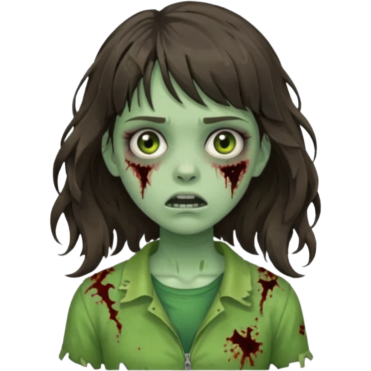 Wavy bangs Brunette zombie girl in horror zombie green  emoji