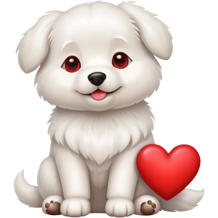 White dog and heart emoji