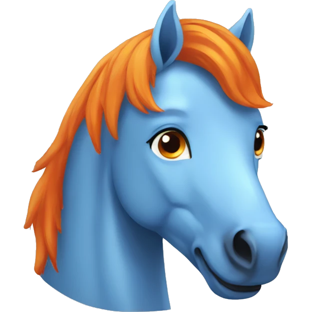 happy blue horse with orange mane  emoji