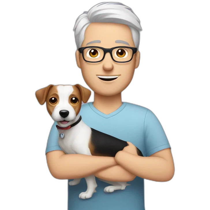 White Man with modern hair with glasses with jack russell terrier dog emoji