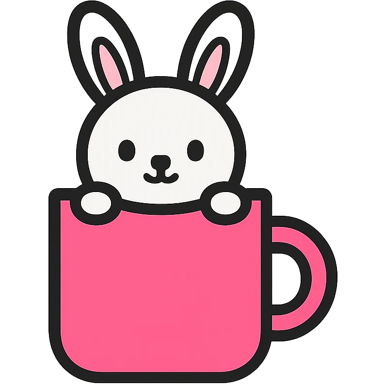 pink mug with a bunny inside, color outline icon style emoji