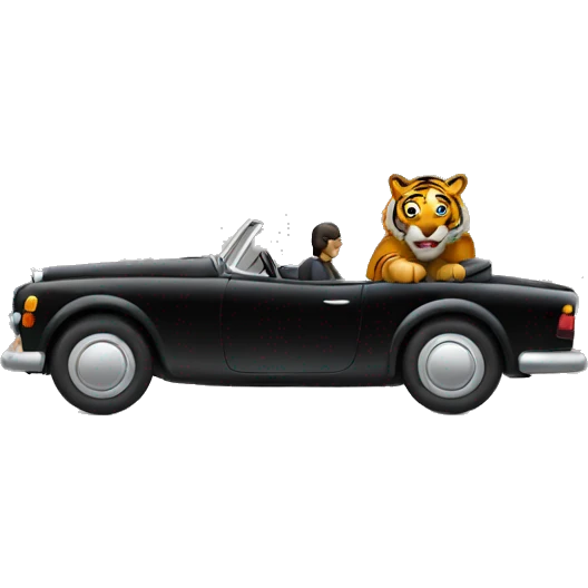 tiger driving black car emoji