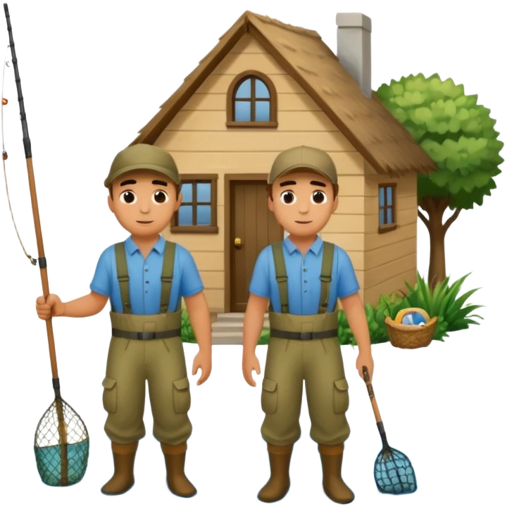 two guys entering on their house with fishing rods emoji