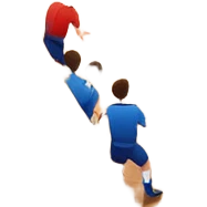 A mini-football match in an indoor sports hall with a wooden floor and clear court markings. The scene captures players in action, with the ball moving towards the goal, and the surrounding bleachers and overhead lights adding to the atmosphere of a competitive game. emoji