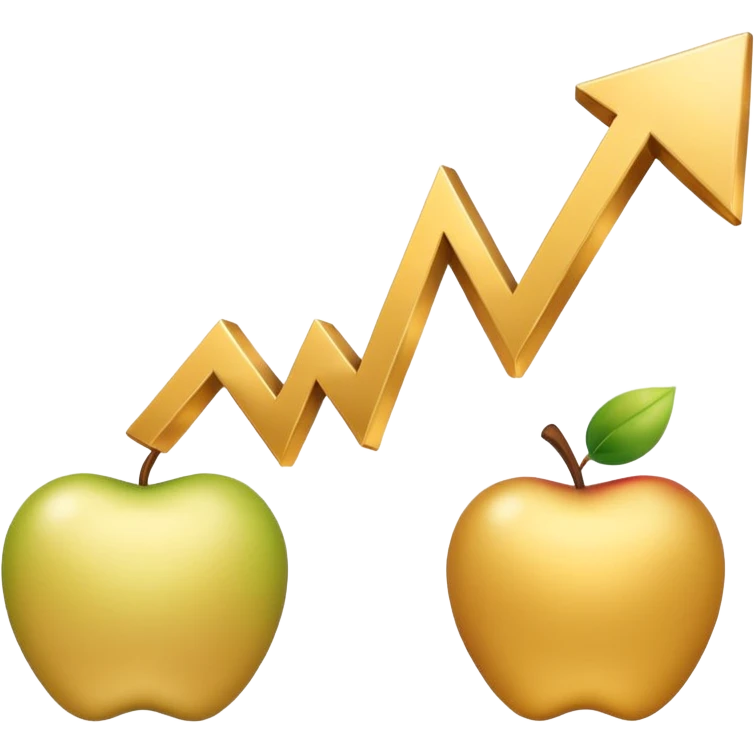 Create an Apple-style emoji that represents a stock/share, combining a clean upward-trending chart, a minimal financial symbol, and a confident growth vibe, using simple shapes, smooth gradients, and the polished Apple emoji aesthetic. emoji