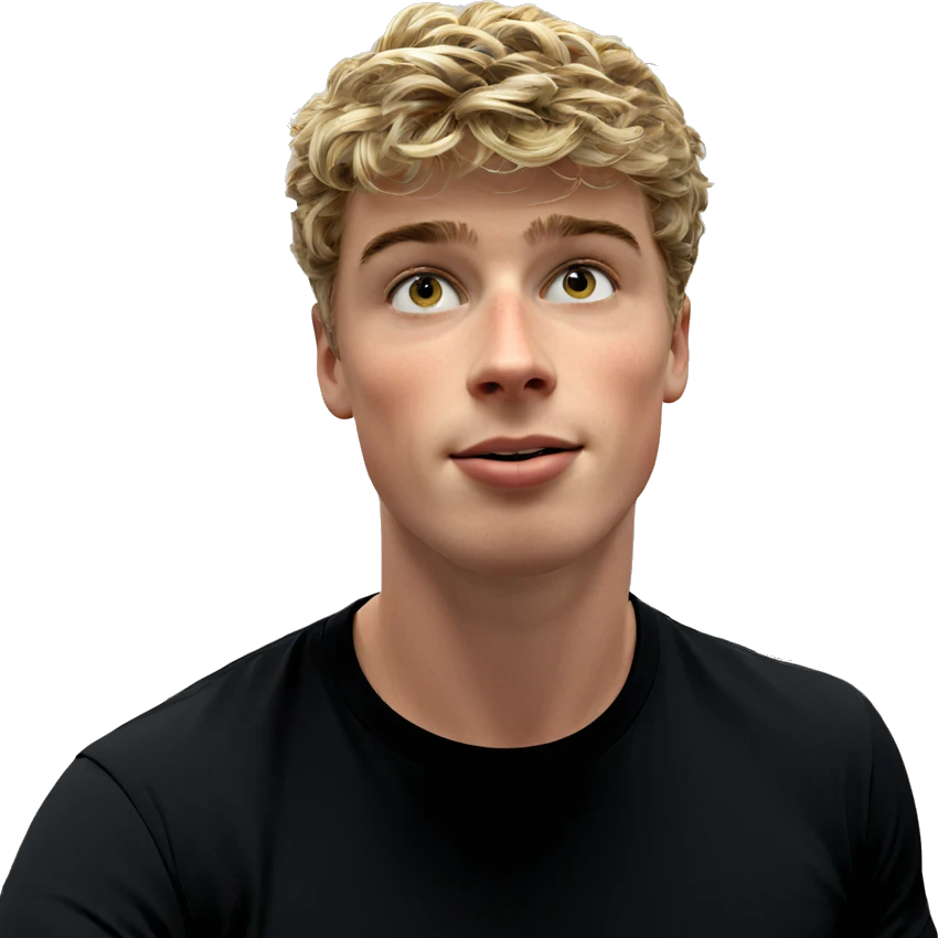 blonde boy indoors with cup emoji