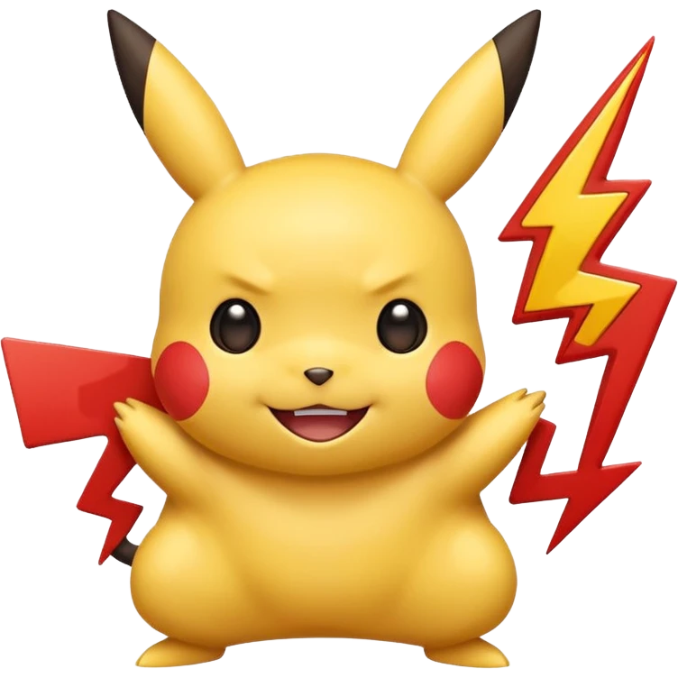 Pikachu as a Rednote app emoji, with round red body, yellow lightning bolt tail, big smile, bold playful style emoji