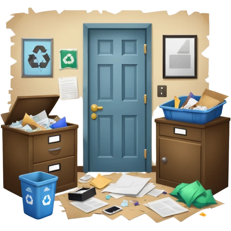 dirty room with papers and trash emoji