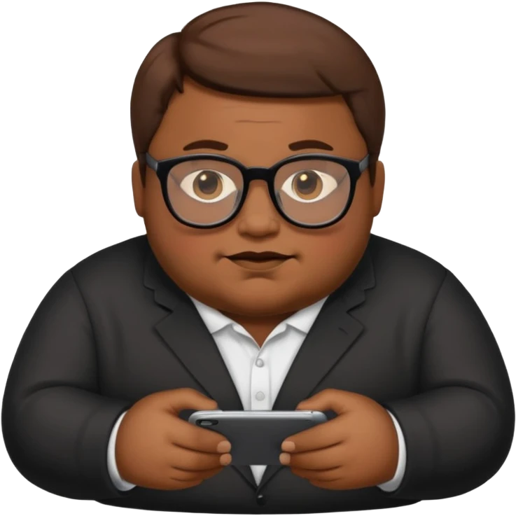 Create a fat emoji man with brown hair and black glasses emoji