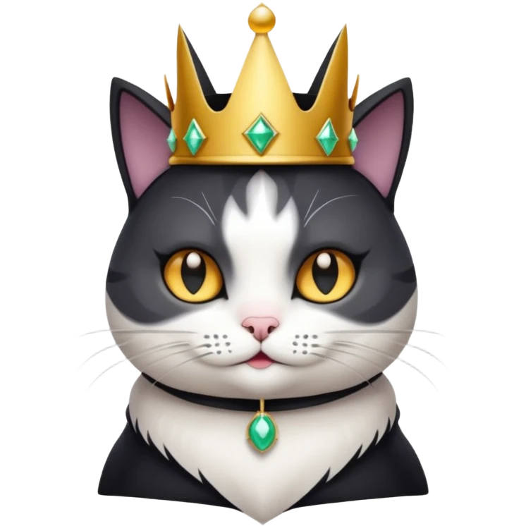 Black and white witch Cat wearing crown emoji