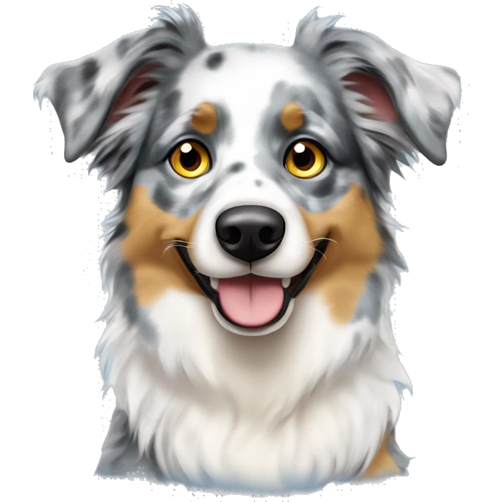 Blue Merle Mini Australian Shepherd with one eye blue and one eye yellow  emoji