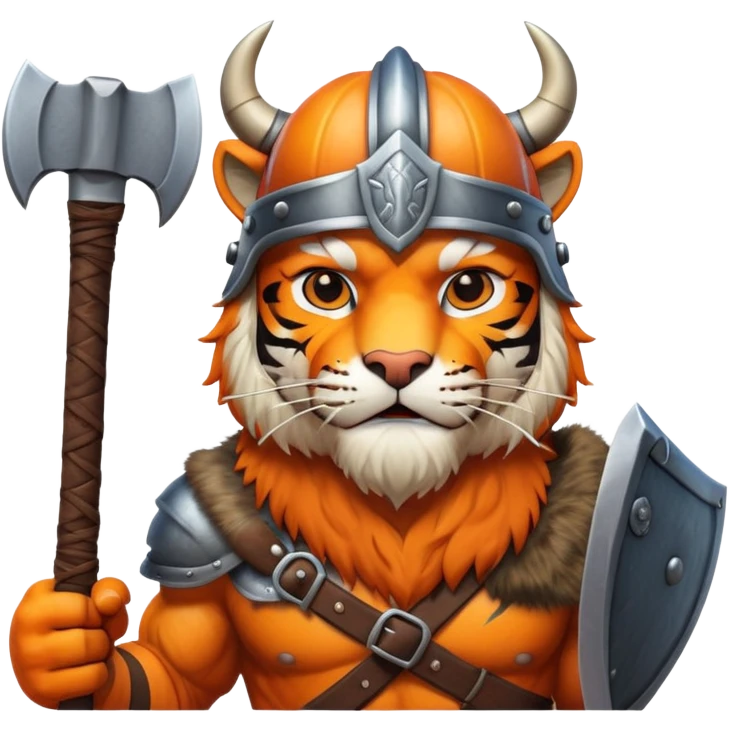Tiger viking with helmet and axe emoji