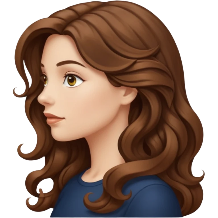 A white woman in profile with long, wavy brown hair emoji
