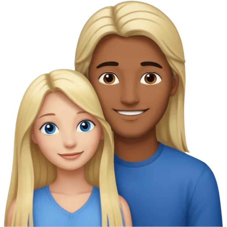 blonde hair blue eyes woman embracing a taller man who has brown skin and dark hair more like the first one make the man taller and the woman have long hair and both smiling emoji