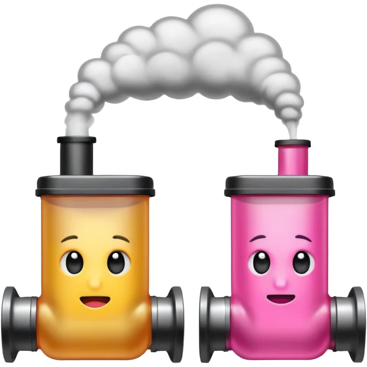 Dos tubos de ensayo diferentes con líquido rosa y otro con líquido negro, y humo. emoji