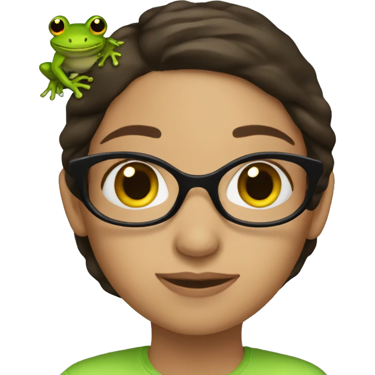 brunette with a frog emoji