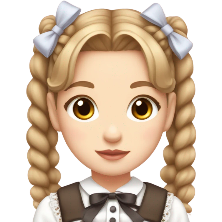 lolita fashion girl, light brown hair with pigtails tied with bows, japanese emoji