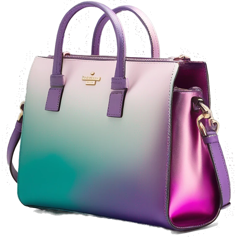 Realistic metallic teal purple pink ombre Kate Spade satchel purse without strap. emoji