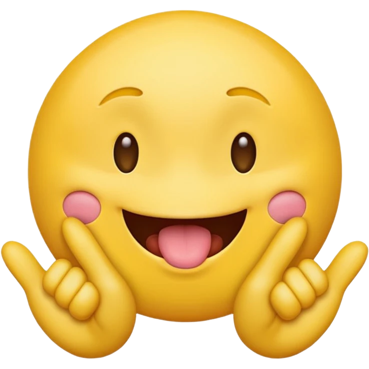 Yellow emoji face, two hands on side with tongue out emoji