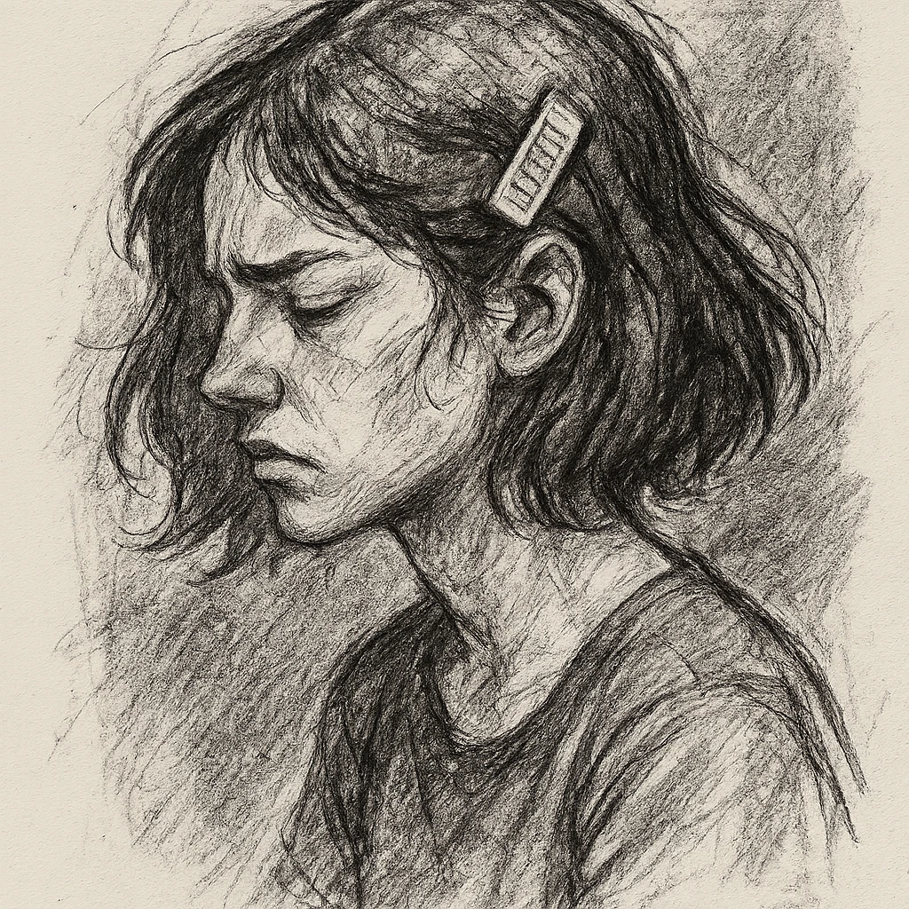 hairclip, hand-drawn and detailed, pencil sketch style emoji