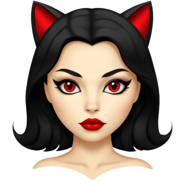 Cat woman goldish skin dark black eyes with black eyeliner dark hair big lips  emoji