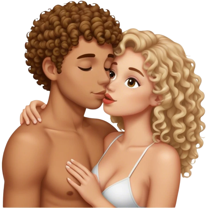 tan white girl with curls in hair kissing her hot tan white boyfriend  emoji