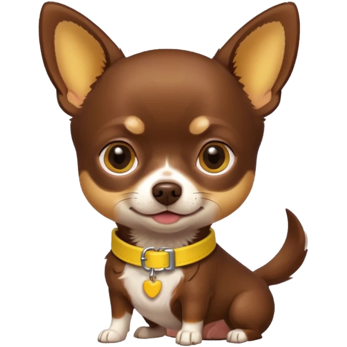Chihuahua color chocolate con un collar amarillo emoji