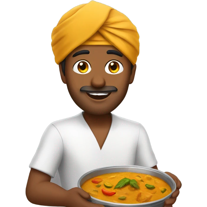 Brown Indian man with a turban eating a bowl of curry flying a plane emoji