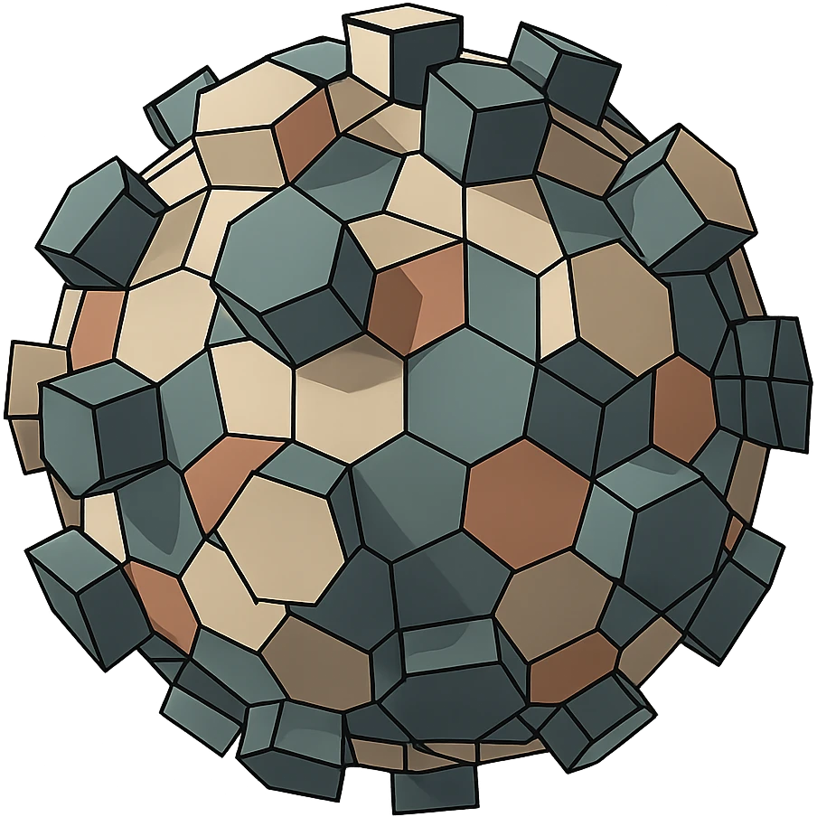 a sphere made of hexagons, transparent wireframe, the hexagons are extruded to random heights all over the surface of the sphere emoji