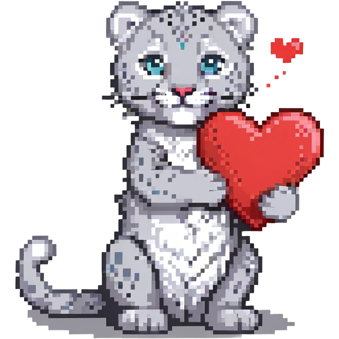 snow leopard holding a red heart emoji
