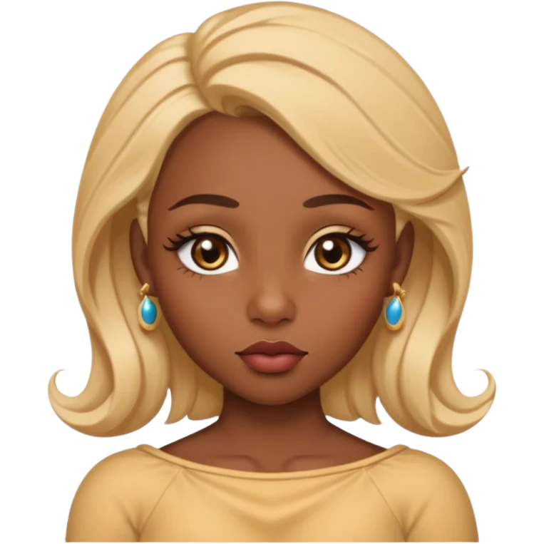 darkskin female with eyebrows that are naturally shaped and frame eyes well, eyes that are almond-shaped with defined lashes. nd lips are full with a defined cupid’s bow, add also a septum piercing that adds an edgy, stylish flair. a middle-part, honey blonde bust-down with laid baby hairs emoji
